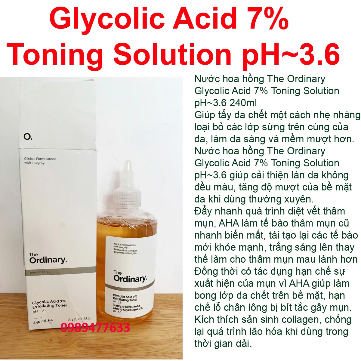 The Ordinary Glycolic Acid 7% Toning Solution pH~3.6 240ml Nước hoa hồng