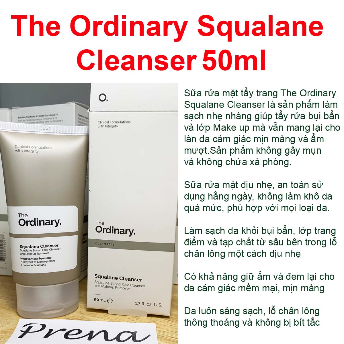Sữa rửa mặt tẩy trang The Ordinary Squalane Cleanser 50ml